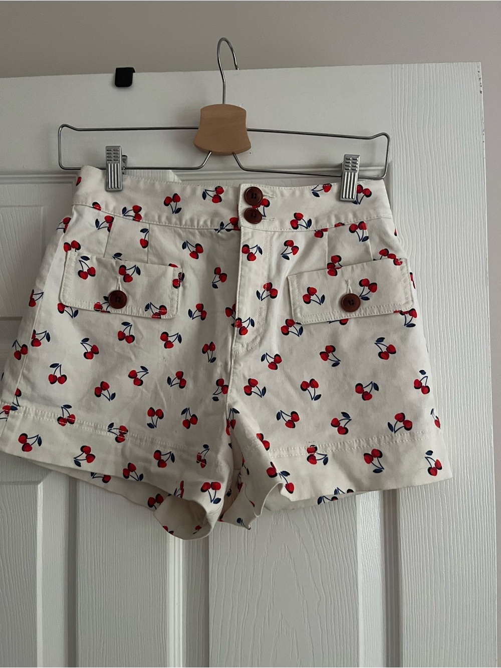 Kate Spade Cream High-Waist Cherry Print Shorts